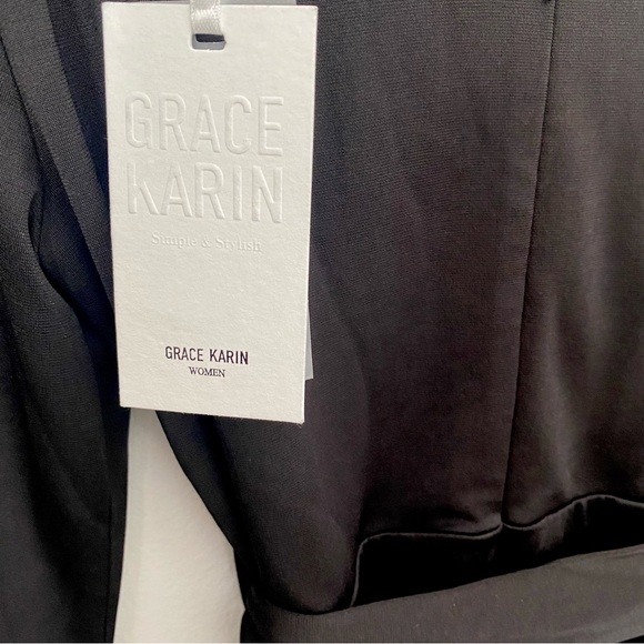 Grace Karin Black Long Sleeve V- Neck Dress Medium - Picture 7 of 9